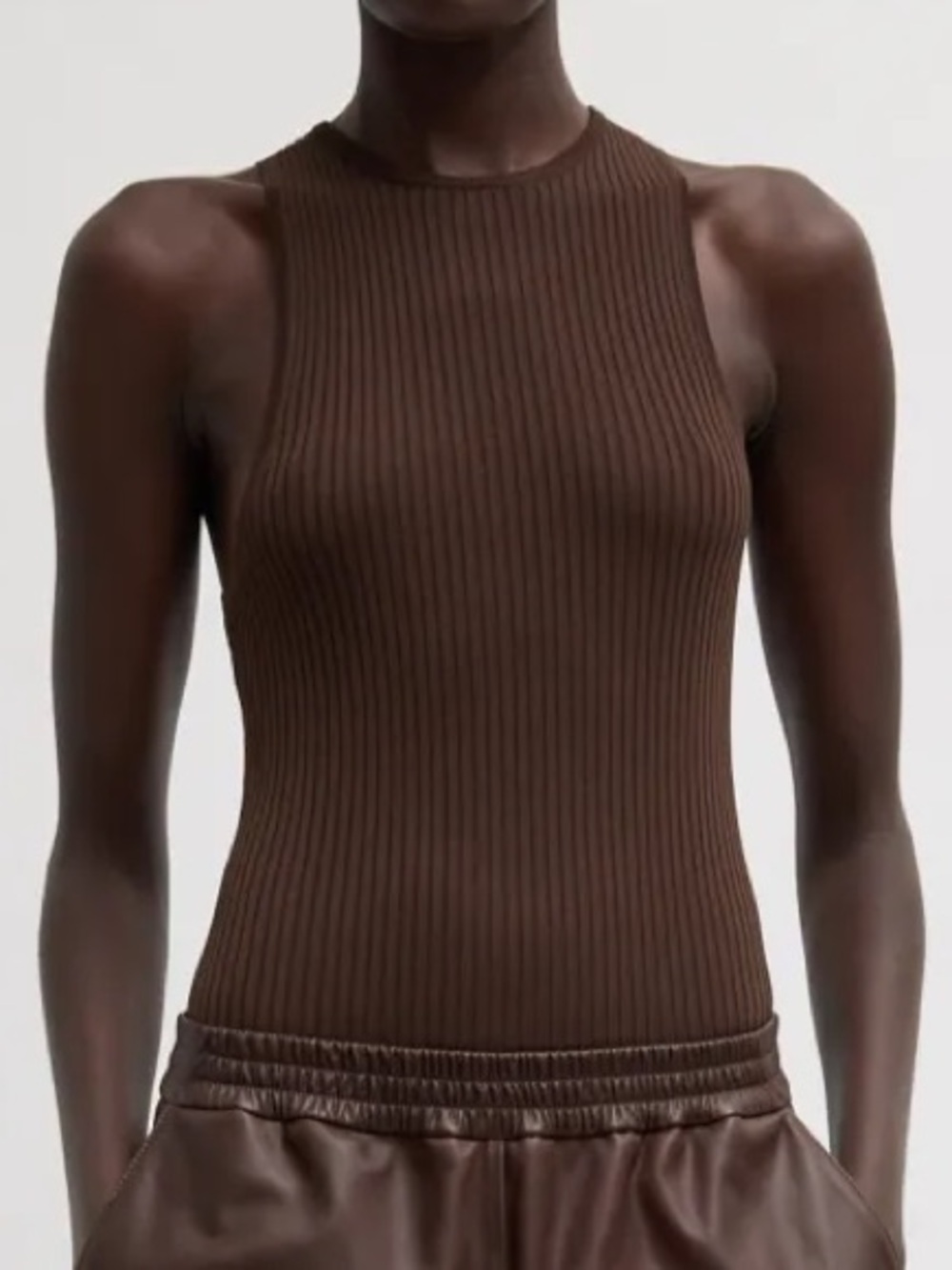 NWT - TIBI Ribbed Sweater Cut Out Tank in Hickory Brown